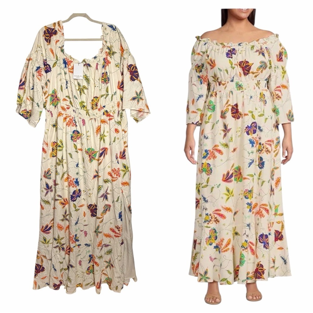 Sugarlips Miraflor Rony Smocked Maxi Dress Womens 3X Lined Front Slit NEW
